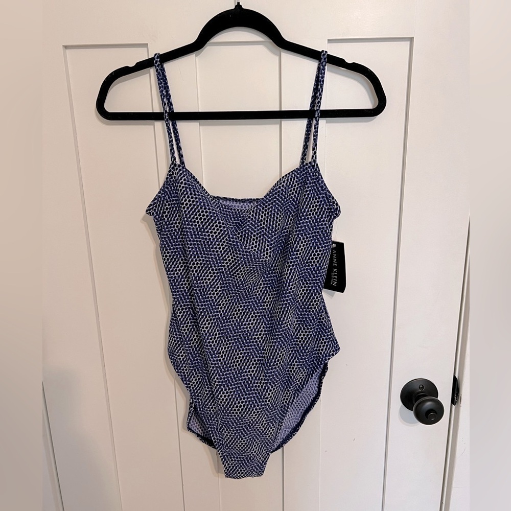 NWT Anne Klein Blue and White One Piece Swimsuit